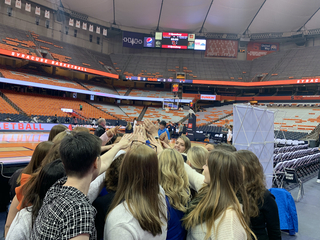 Jan. 16: The ACC Network broadcast team huddles together before the women’s basketball game. For the first time, the network’s broadcast team was comprised entirely of women.