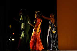 Feb. 22: SU students Ifechukwu Uche-Onyilofor (left), Nafissatou Camara (right), and Louisa Williams (center) walk off the stage hand-in-hand after the African Student Union’s first Miss Africa Pageant. Williams, who represented Ghana and Liberia, won the title of Miss Africa.