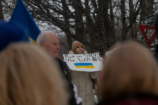 Members of the Syracuse community gather at a Ukrainian prayer service at St. John the Baptist Ukrainian Catholic Church. Hundreds joined in solidarity on February 28 to protest against the violence that was facing the country. 